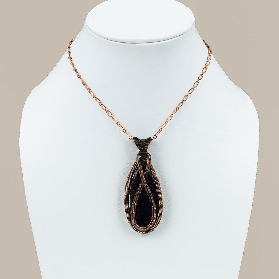 Russian Charoite Handmade Copper Wire Wrap Jewelry Pendant 2.96" o5q77