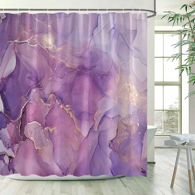 Purple Marble Shower Curtain Abstract Lavender Gold Fabric Bath Curtains Modern Ombre Watercolor Ink Art Home Bathroom Decor S