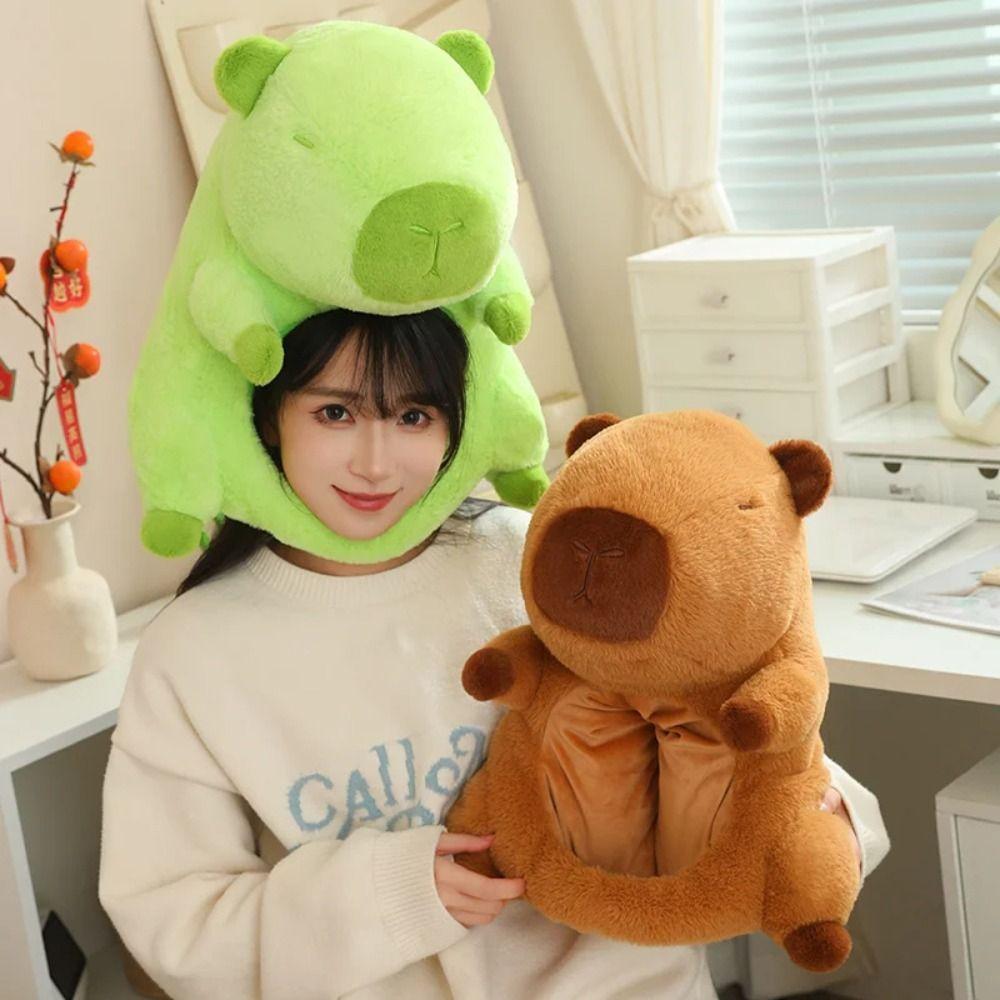 

Thick Capybara Head Mask Warm Plush Animal Rodent Hat Cute Capybara Plush Hair Cap Children Gift зелений