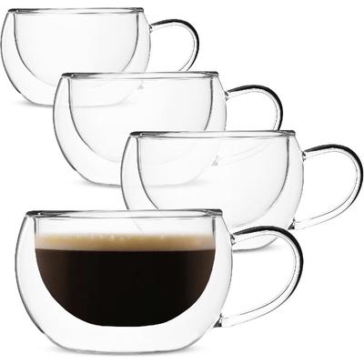 Copos de Café Isolados, Conjunto de 4 (9 oz, 270 ml), Xícaras de Chá de Vidro de Parede Dupla, Copos de Vidro, Caneca de Vidro, Xícaras de Café