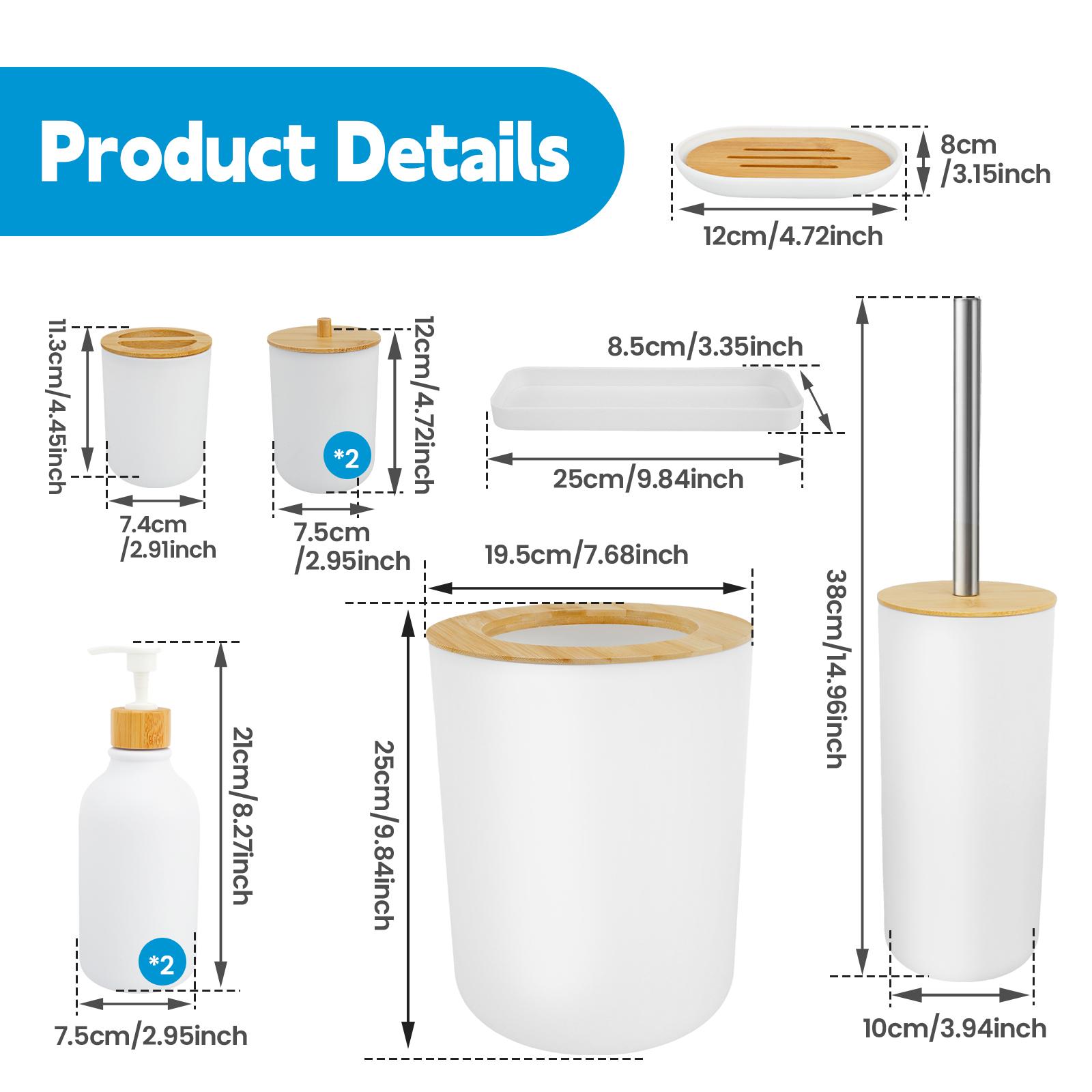 

Bathroom Accessories Set Premium Bathroom Set Enduring Soap Dispenser and Toothbrush Holder Set with Trash Can Tray Toilet Brush білий