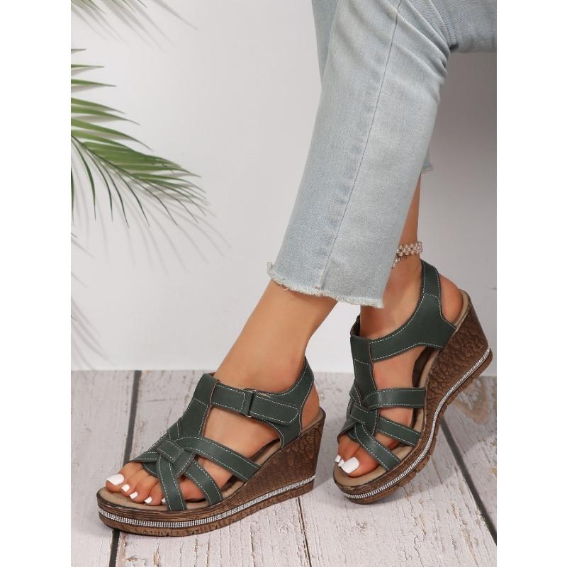 Women's Summer New Plus Size Fish Mouth Velcro Wedge Sandals Women's Fashion Platform Rhinestone Sandals