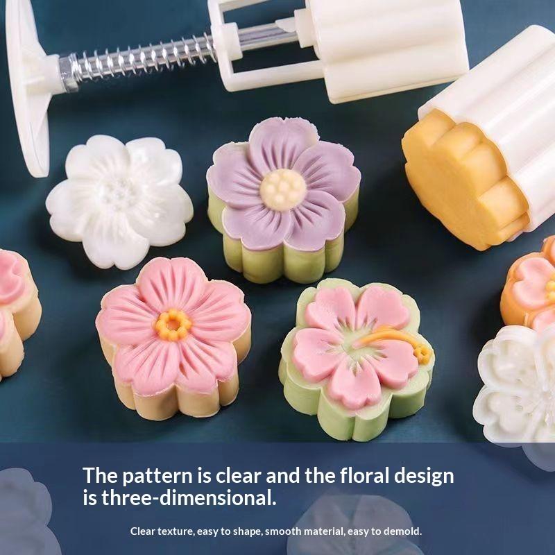 Food Safe Hand Press Flower Shaped Pastry Mold Multiple Stamps Non Stick Surface For Home Baking Mooncakes Desserts Yam Cakes
