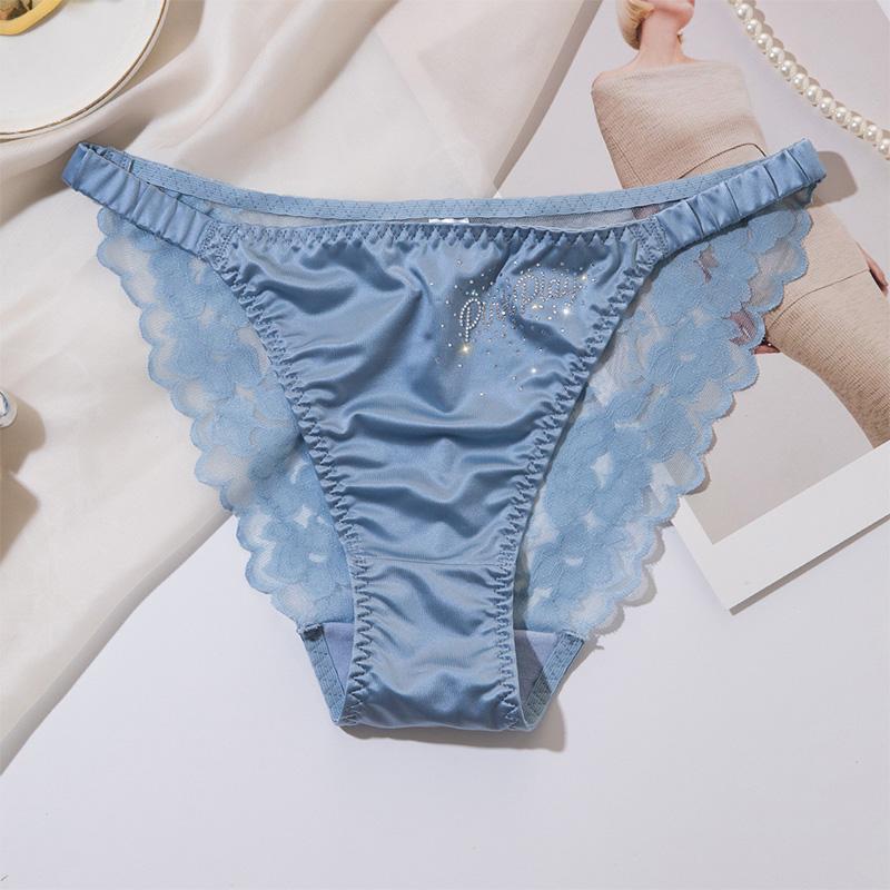 1PC Diamond Briefs Underpants Underwear Satin Silk Lace Panties Sexy Middle-waist Breathable