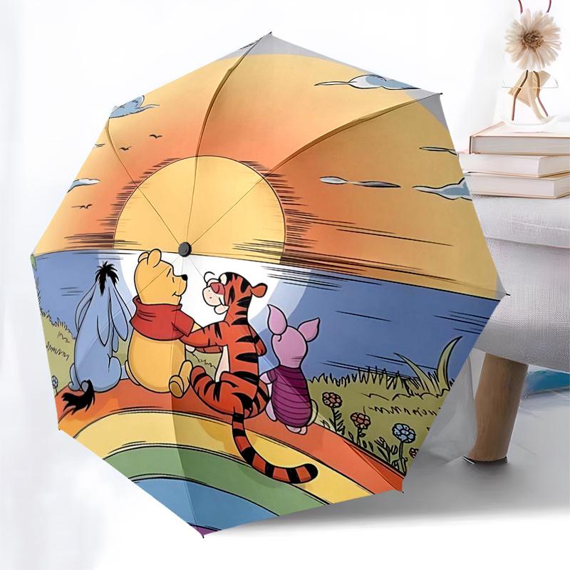 Winnie and friends Themed Travel Umbrella-8 Ribs Automatic Opening and Closing, Portable Folding Design, Compact and Stylish Umbrella Suitab