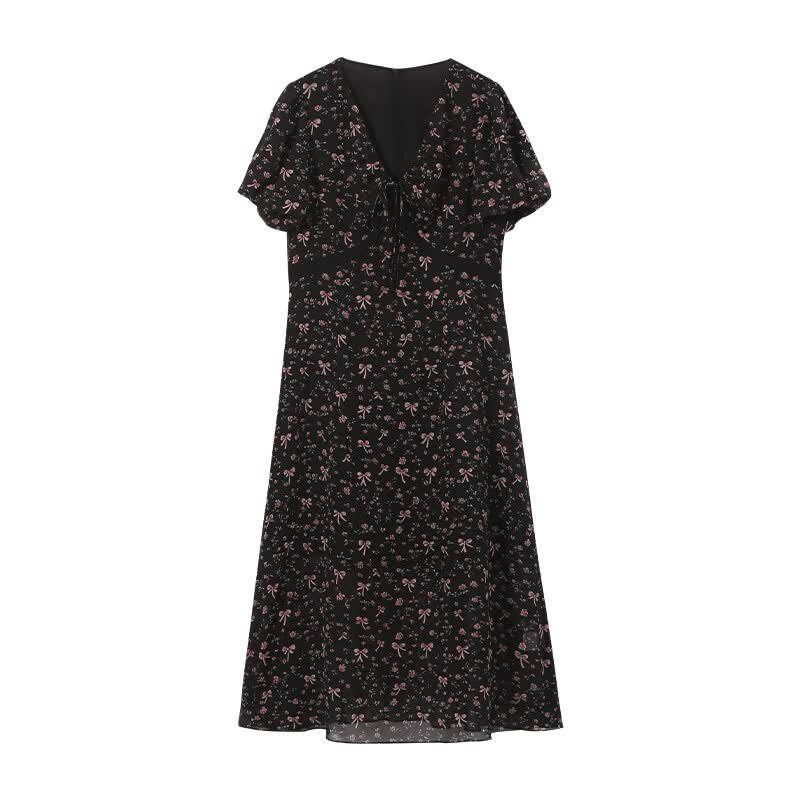 SOFSIL 2026 Summer French Floral V-Neck Short-Sleeve Dress