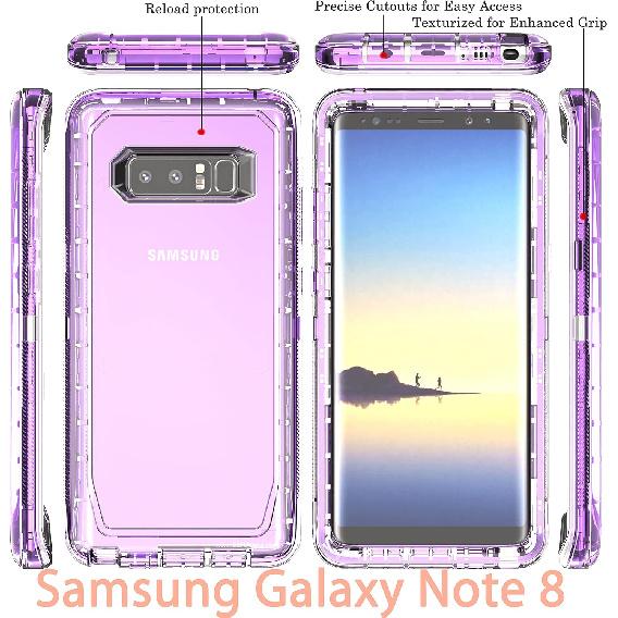 YmhxcY Case Compatible with Galaxy Note 8,Drop 3 Layer Durable Cover (No Screen Protector) Solid Rubber Case / 16ft Test Clear Case-Transparent