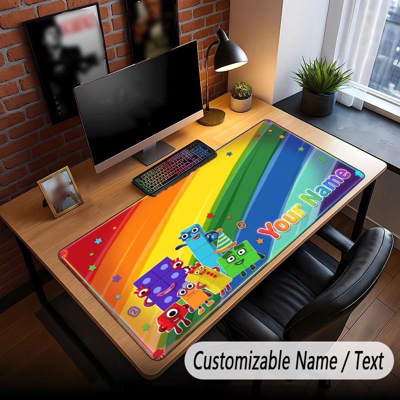 Custom Name Text Big Mouse Pad,Numberblocks Soft Non Slip Extended Desk Mat For Home Office
