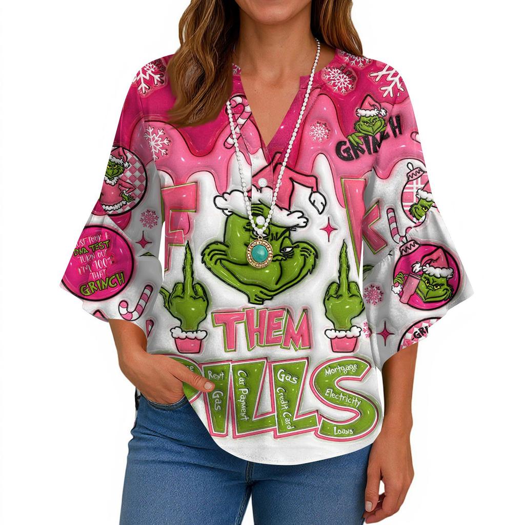 3/4 Sleeve Shirts For Women Cute Print Graphic Tees Blouses Casual Plus Size Basic Ruffled Sleeve Tops Pullover