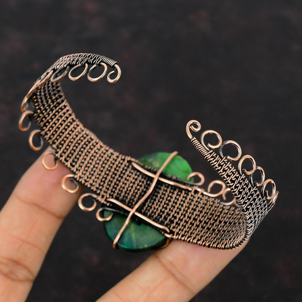Malachite Cuff Bracelet Copper Wire Wrapped Adjustable Bangle Handmade Jewelry Gemstone Cuff Bracelet Copper Wire Wrap Jewelry Gift For Her