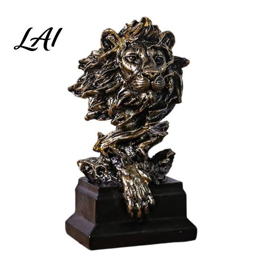 Hand-carved Lion Statue Bust Statue King of Beasts Figurine Resin Figurine Decor Animal Head Sculpture for Home Office Living Room Industrial Style D