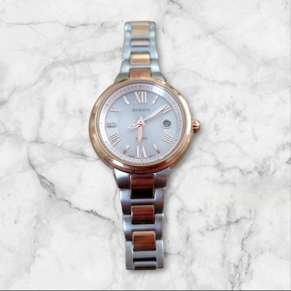 Used CASIO SHEEN analog watch silver/rose gold