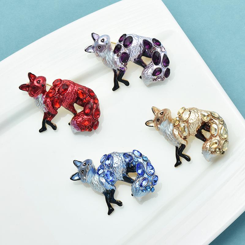 Crystal Fox Badge for Women Unisex Lovely Enamel Animal Party Casual Brooch Pins Gifts