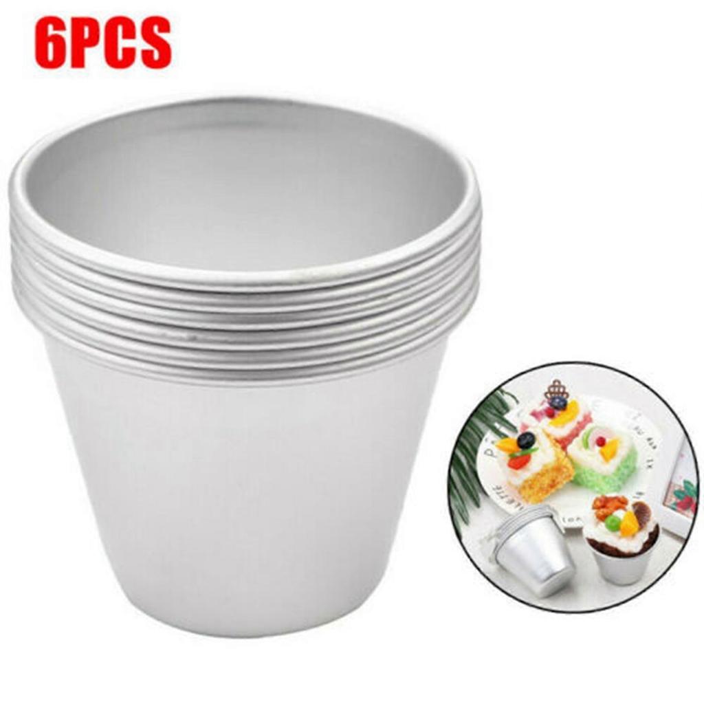6 Pcs Aluminium Dariol Mould Baking Cup Dariole Pudding Dessert Creme Moulds Round Nonstick Egg Tar less