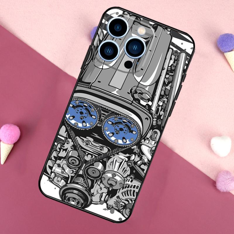 JDM Car RB26 Engine Case For iPhone 16 15 11 13 12 Mini 14 Pro Max XS X XR Plus Soft Back Cover