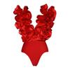 Solid Red Flower One Piece Swimsuit Luxury Women Swimwear Sexy Swim Suit Deep V Monokini Off Shoulder Bodysuit Bathingsuit