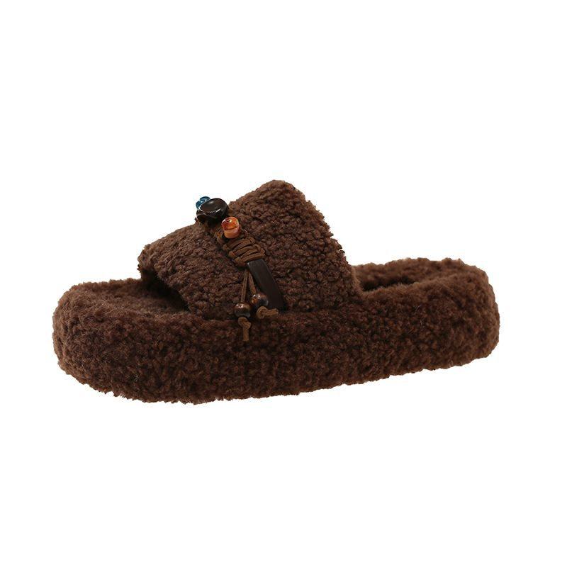 Home super fire lamb wool new autumn and winter 2025 cotton slippers thick bottom fluffy slippers women wear warm