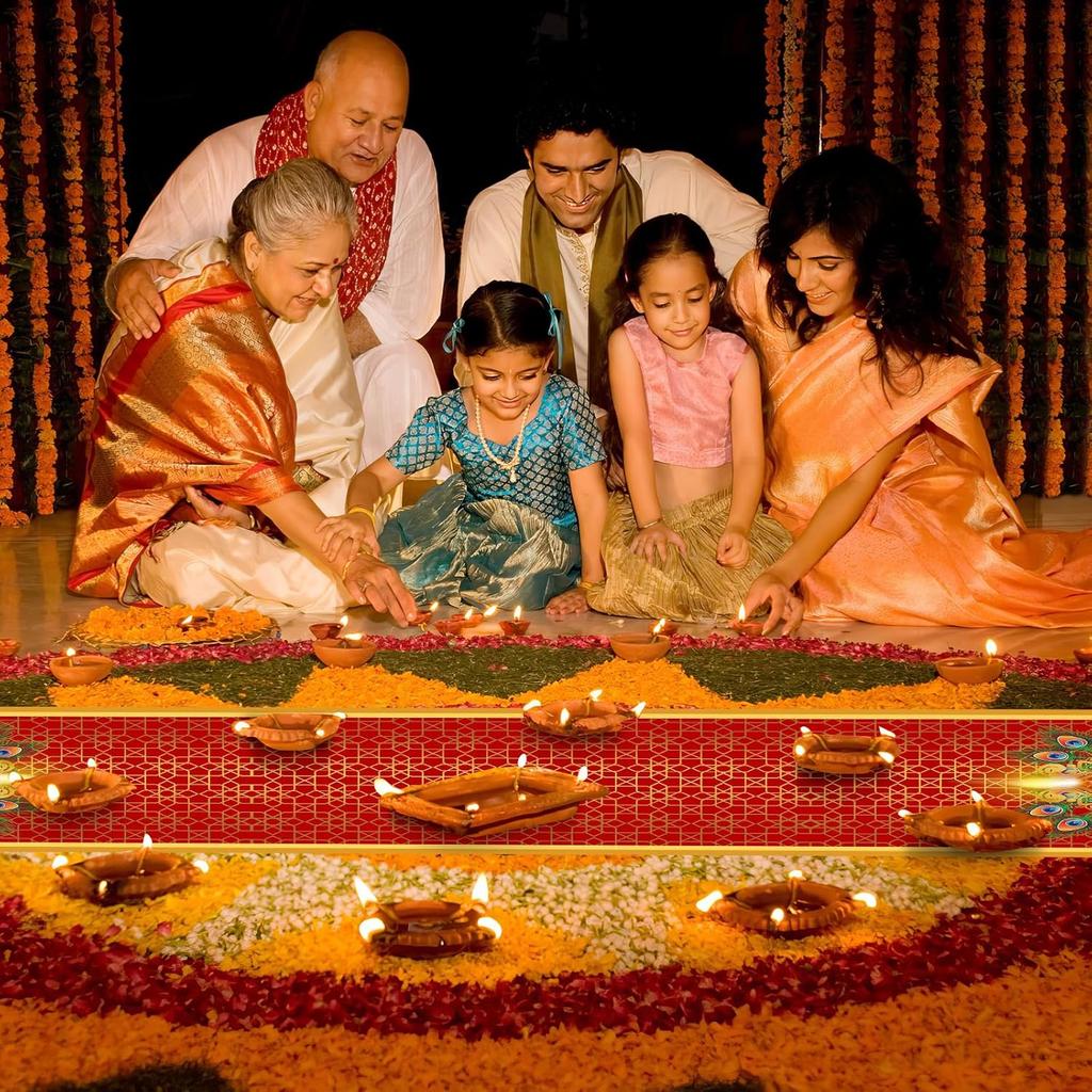 Diwali Table Runner,Red Gold Diwali Table Decoration India Deepawali Festival Table Runner Holiday Kitchen Dining Table Decoration for Home Party