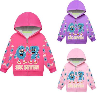 Girls Steal a Brainrot 67 Printed Regular Outwear Hooded Zipper Long Sleeves Jacket Coat