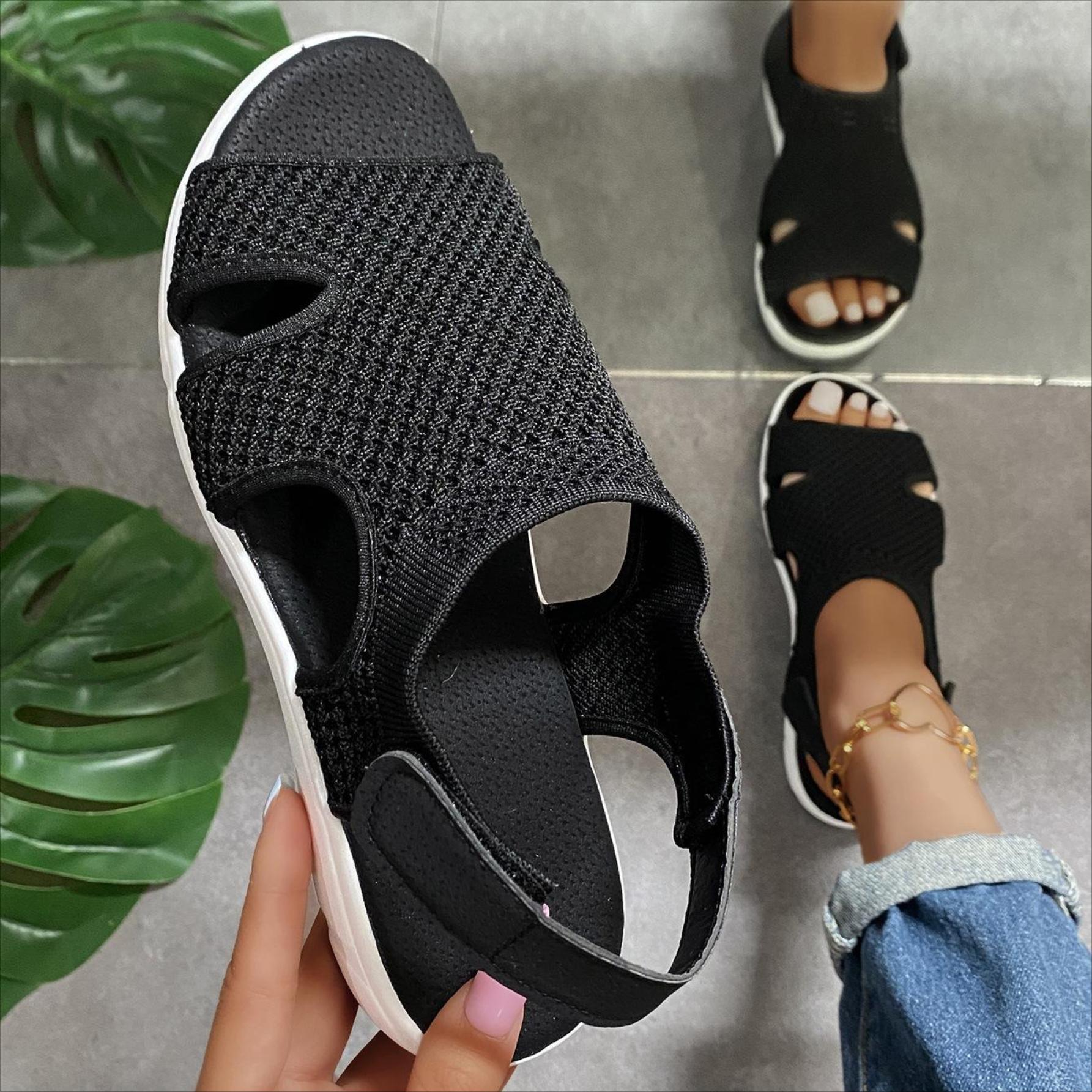 Women Summer European American Large Size Breathable Elastic Fish Mouth Sandals 34EUCN35 чёрный 1790₽