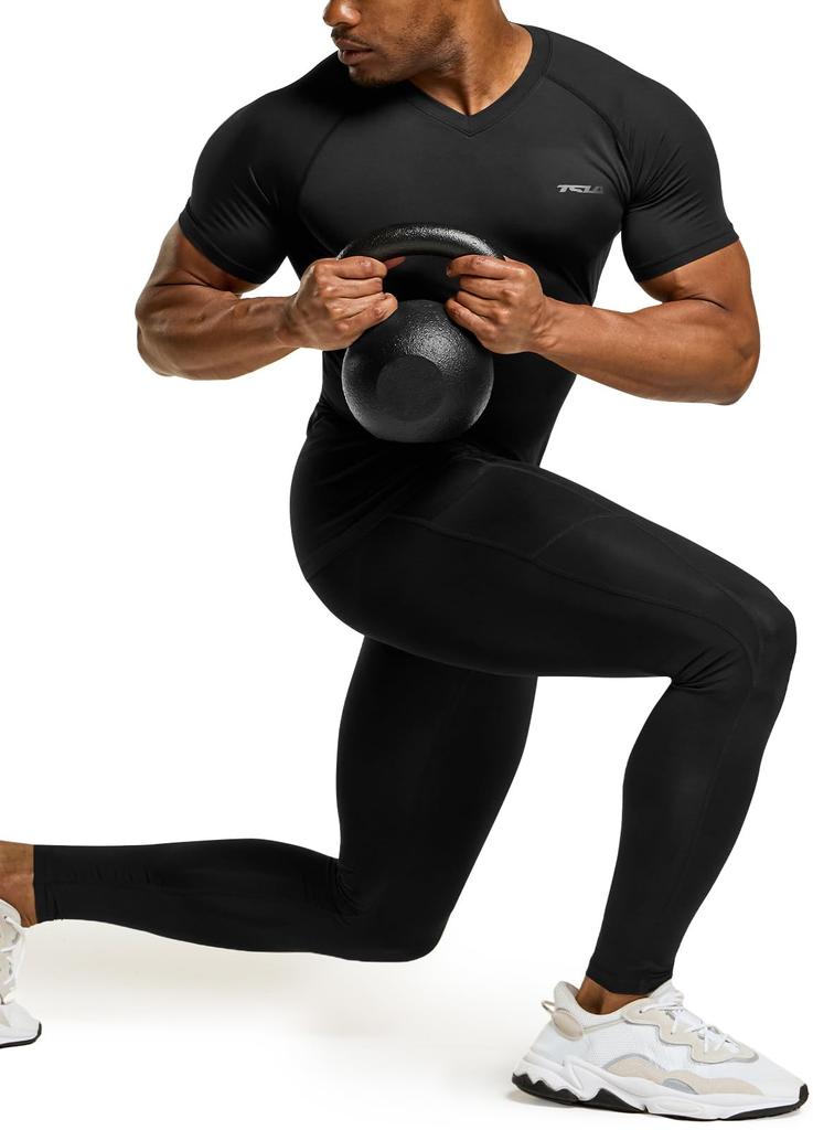 Tesla Compression Short Sleeve Sports UV Compression Base Compression JPB Men's Wear, Undershirt, V-Neck, Protection, Sweat-Wicking, Quick-Drying,
