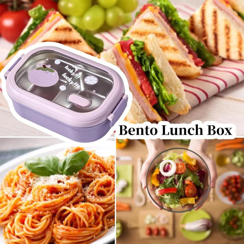 304 Food Grade Stainless Steel Lunch Box Split Compartment Bento Box Reusable for Fruit Salad Meal Work School Use