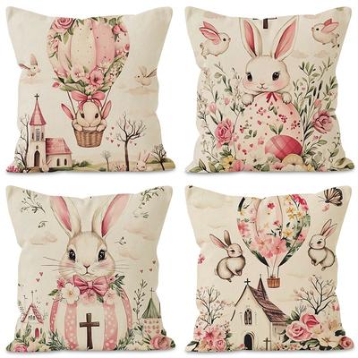 Osterhase Druckmuster Heimdeko Kissenbezug Schlafzimmer Wohnzimmer Sofadekoration Polyester Kissenhülle mit Reißverschluss