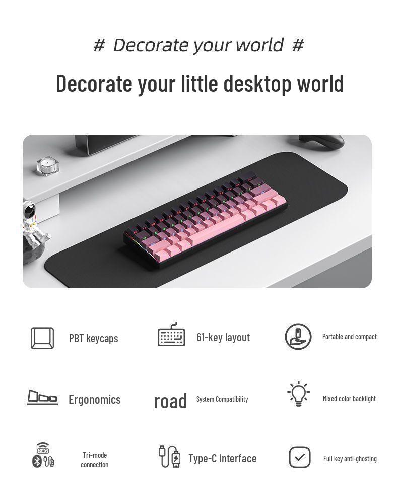 61-Key Backlit Bluetooth Wireless Mechanical Keyboard with Blue/Red Switches