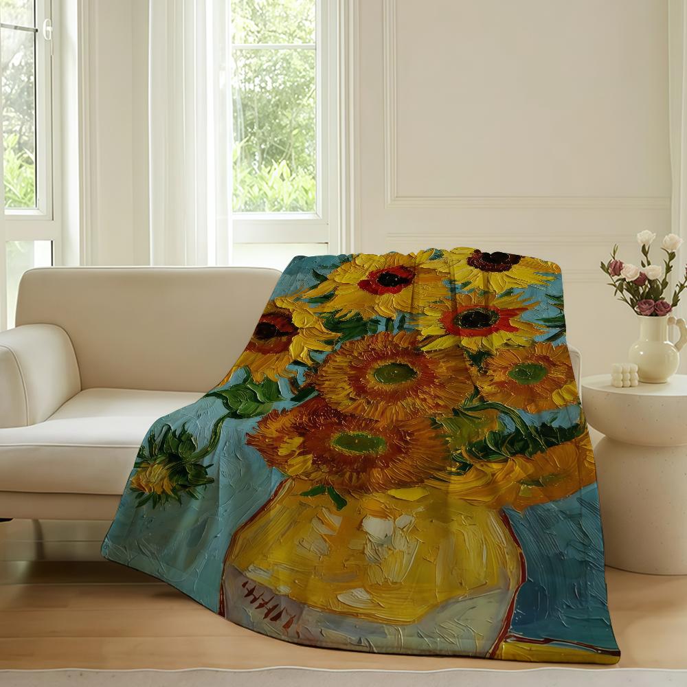 Fashion Print Van Gogh Blanket For Sofa Office Bed Plane Travel Sleep Read Relax Camping Soft And Warm