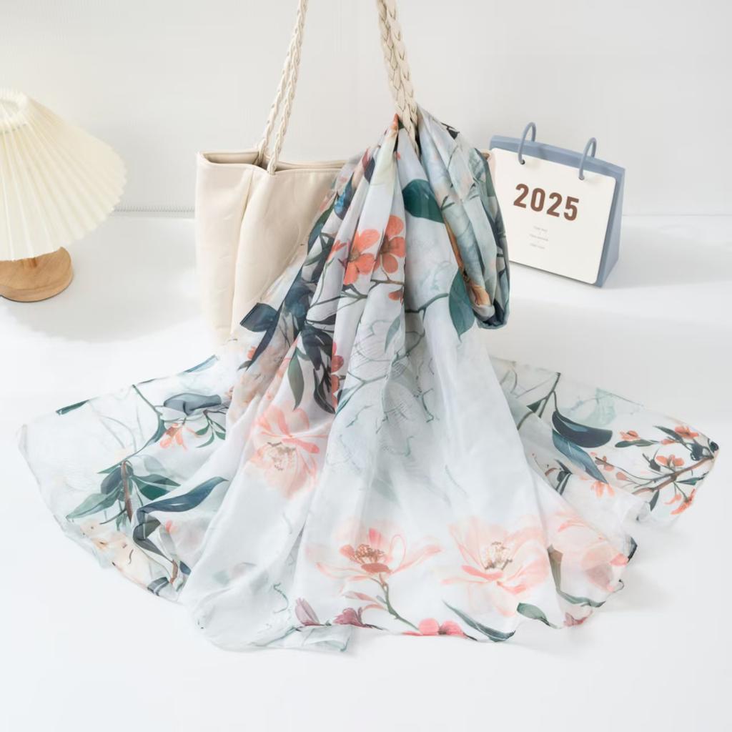 New Silk Scarf Female Fashion Beach Pashmina Bufanda Folral Women Shawl Wraps Bandana Ladies Scarves Large Foulard big Echarpe