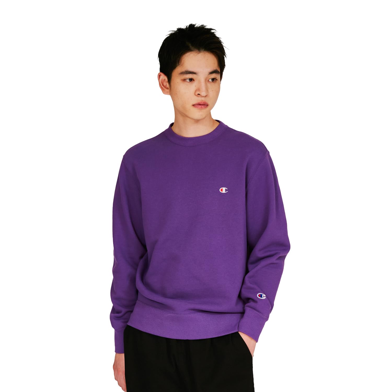 

Champion Long Sleeve Fleece Crew Neck Sweatshirt with Embroidered Deep Men s Logo, Basic, Purple, C3-W001Z