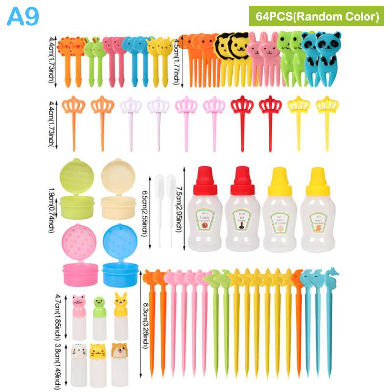 12-46pcs Bento Box Accessory Set Cute Mini Fruit Forks Set Portable Tomato Sauce Dispenser Set Outdoor Tableware