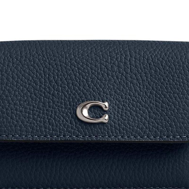 Coach Essential Silver Logo Snap Closure Pebble Leather Wallet Women Wallet Deep-Navy CM437-LHLIE
