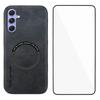 WANLONFENG YBP Series For Samsung Galaxy A24 4G (162.1mm) Magnetic Case with Tempered Glass Film PU+TPU Phone Cover Large Cutout