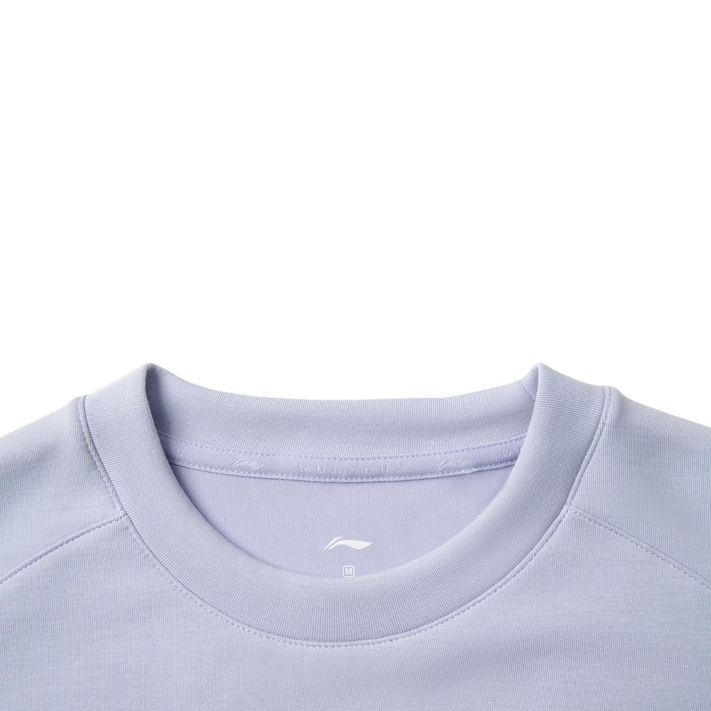 Li-Ning Comfortable Loose Fit Drop Shoulder Simple Versatile Solid Color Crew Neck Pullover Sweatshirt Women Sweatshirt Frost-Blue AWDV508-6