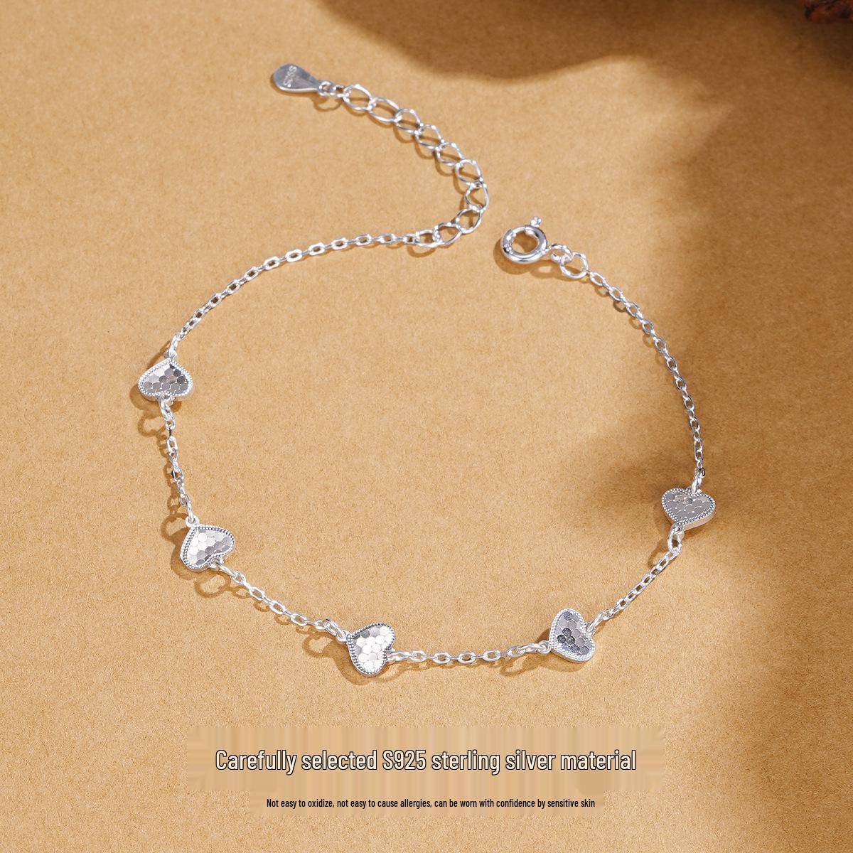 Tichiya S925 Sterling Silver Heart Bracelet - Exquisite Crushed Ice Design for Women 925 Sterling Silver