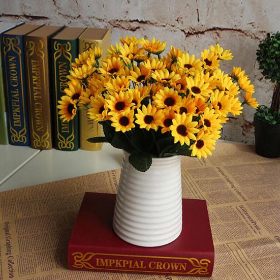 1 Bouquet 15 Heads 7 Branches Artificial Faux Silk Sunflower Home Party Decor