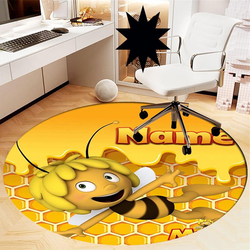Custom Name Maya the bee Printed Round Rug Carpet Chair Rug Area Rug Entryway Doormats,for Office Chair Living Room Bedroom Kitchen Room.