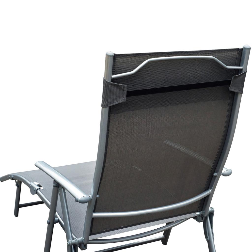Sun Lounger Steel Frame Outdoor Folding Chaise Texteline Lounge Chair Recliner With Headrest And 7 Levels Adjustable Backrest Grey