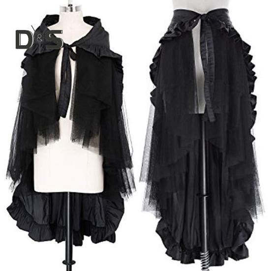 Damen Halloween Rock Cosplay Unregelmäßiger Rüschensaum Schnürung Hohe Taille Mesh Patchwork Steampunk Viktorianisch Performance Rollenspiel Fotografie Tanzen