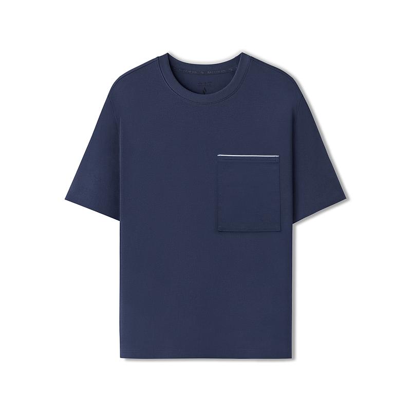 Skechers DIA-S Series Breathable Crew Neck Solid Color Short Sleeve T-Shirt Men Tops Boat-Captain-Blue L225M189-01KA