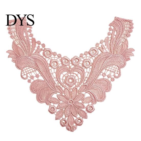 Fashion Neckline Enhancement Floral Lace Collar Insert, Embroidery V-neck Applique, Elegant Sew on Applique Hollow Petal Design, Polyester Decorative