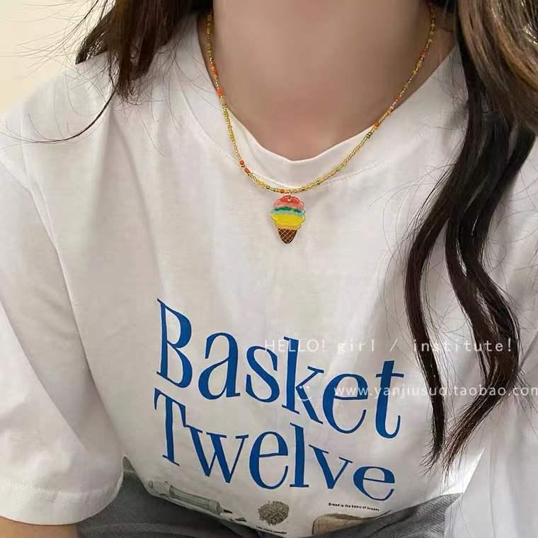 Colier cu pandantiv înghețată, dulce și elegant, cu mărgele colorate – accesoriu clavicular drăguț, durabil și versatil pentru femei.