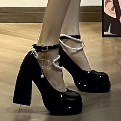 Damenschuhe im Angebot Hochwertige Pumps mit Schnalle für Damen, Herbst, Mary Jane, quadratische Zehenpartie, einfarbig, Blockabsatz, flache Schuhe