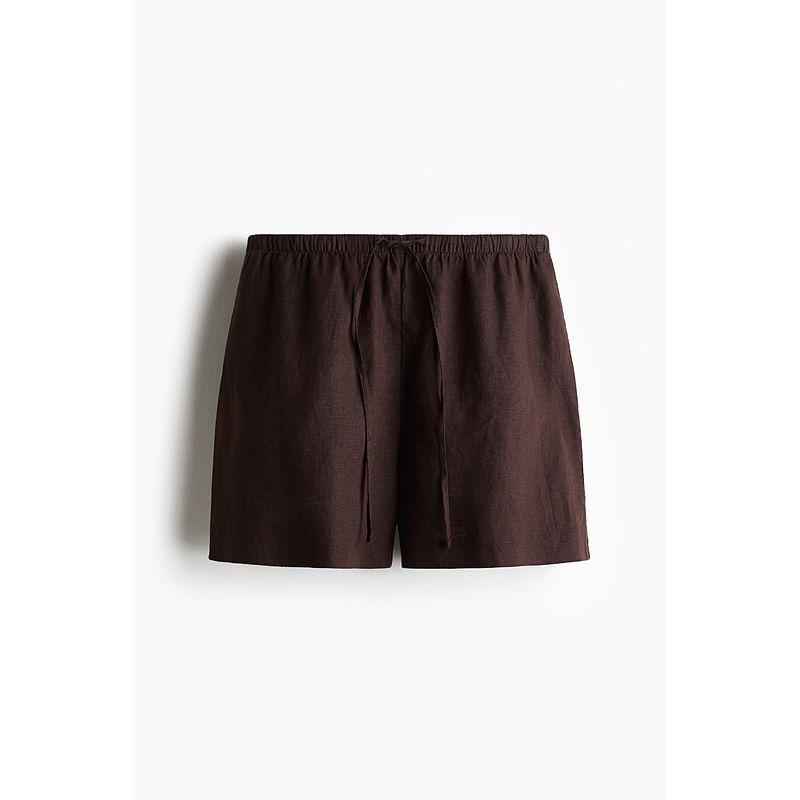

HM Women clothes Shorts 2025 Summer New Linen Drawstring Shorts 1259176 Dark brown 165/80(M)
