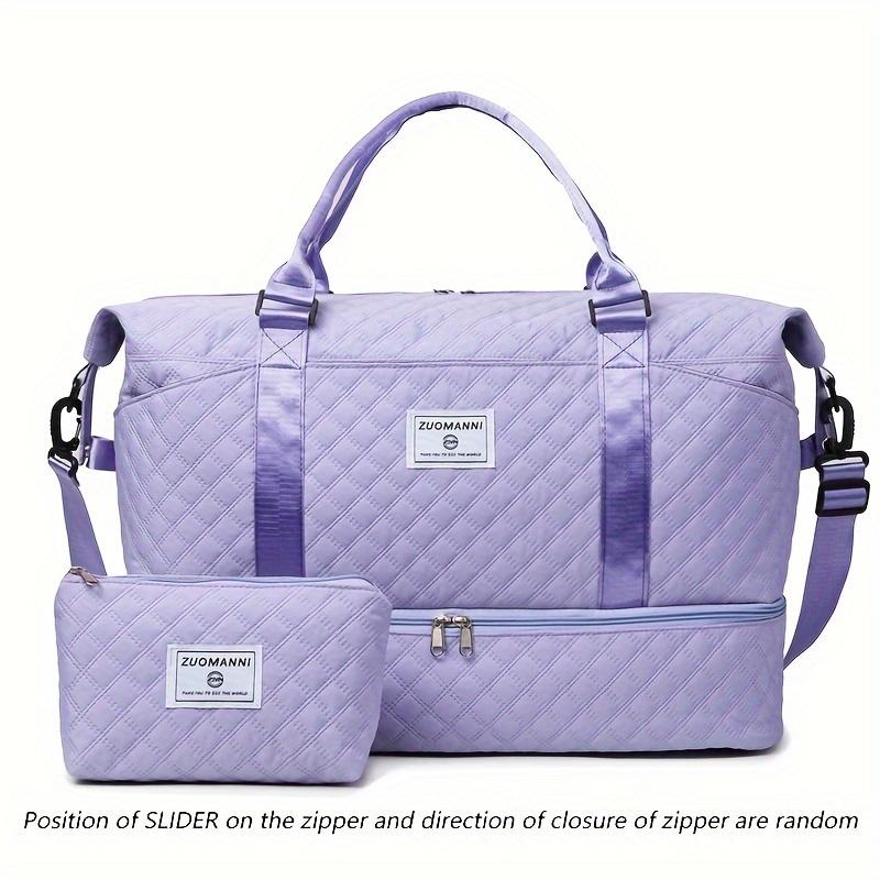 

2 шт. Дорожня сумка великої місткості для ручної поклажі + косметичка, спортивна сумка з відділенням для взуття, валіза на коліщатках, сумка-тоут для вихідних фіолетовий