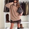 2025 Trendy European & American Lace Trim Knit Top & Dress Women's Two-Piece Set