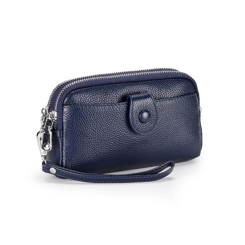 Genuine Leather Women Long Wallet Ladies Clutch Purses Double Deck Zipper Wrist Bag Female Sling Bag Chain Phone Crossbody Bags