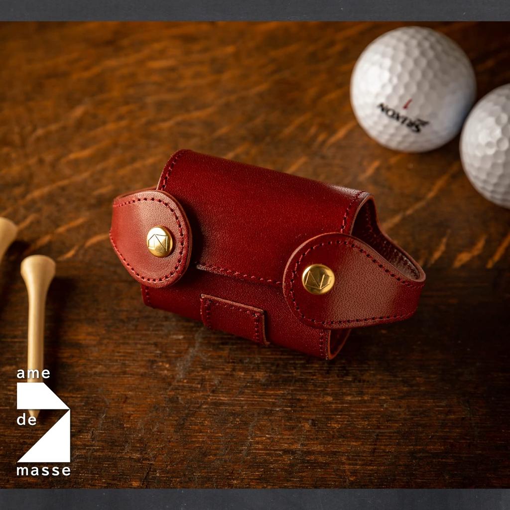 Am De Mas Golf Ball Holder (2 Balls, Tee Holder, Clip), Genuine Tochigi Leather, Made In Japan, Double Red, GC-039