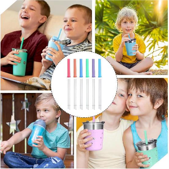 6pcs Reduce Tumbler Straw Replacement, Spill-Proof Replacement Straw for 12oz, Clear Straws Reble, Detachable Silicone Head with 2 Cleaning Brushes